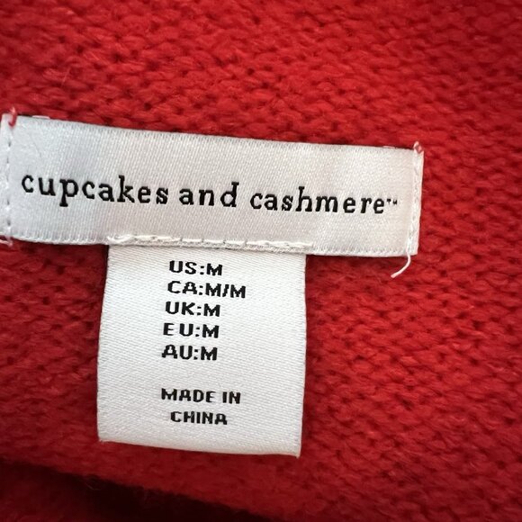 Cupcakes & Cashmere Women’s Red Ski Knit Sweater Pullover Medium Size Oversized - Picture 5 of 9